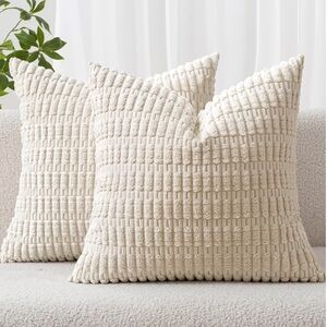 Corduroy Decorative Throw Pillow Covers Square 18x18” Cream White (2-pack)